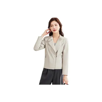 TERRE BLEUE Leather Jacket Women's Beige