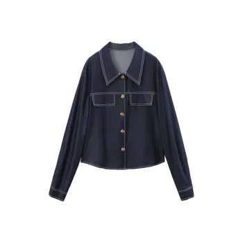 A Paradise For Awakening Cropped Coat Women's Denim Blue