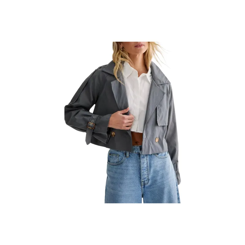 NASTY GAL Cropped Trench Coat Trench Coat Women's Gray-0