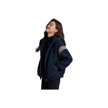 Mo Han Yi Mei Velvet feel Coat Women's Navy Blue