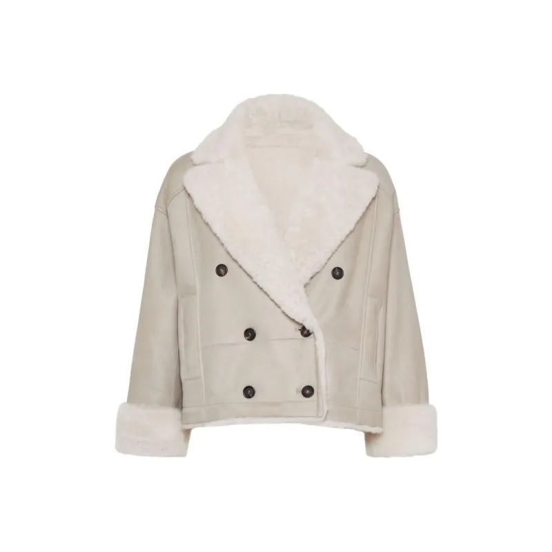 Brunello Cucinelli Double Breasted Reversible Shearling Jacket-0
