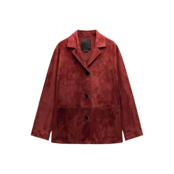 ZARA ZW Series Leather Jacket Women's Deep Maroon Red