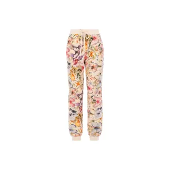 Selkie Collection SS24 Casual Pants Women's Apricot Base With Butterfly And Floral Herbal Print