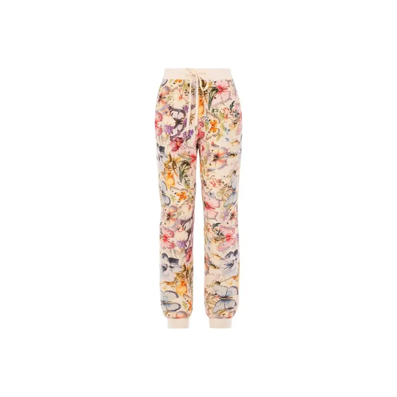 Selkie Collection SS24 Casual Pants Women's Apricot Base With Butterfly And Floral Herbal Print-0
