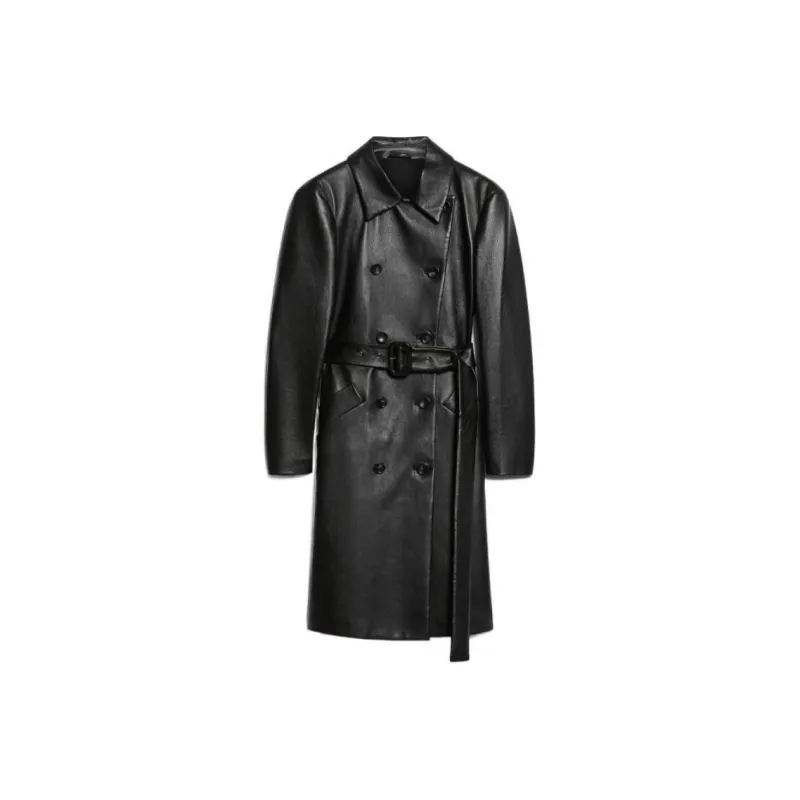 SportMax Belted Leather Trench Coat-0