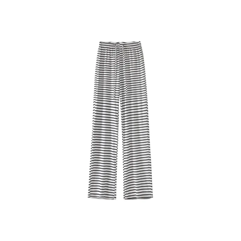 0571 Family Casual Pants Women's White Horizontal Stripes-0