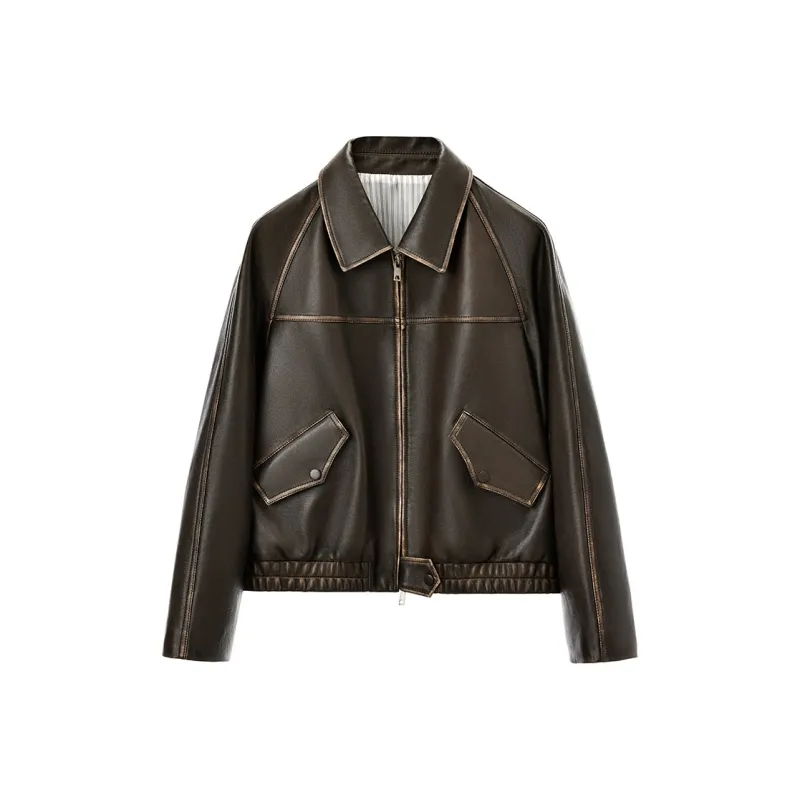 SINBOS Leather Jacket Women's Dark Chocolate Brown-0