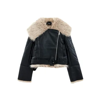 E.D.X Leather Jacket Women's Black Gray Color