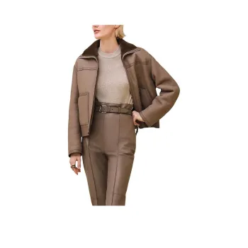 HERMES Leather Jacket Women's Brown