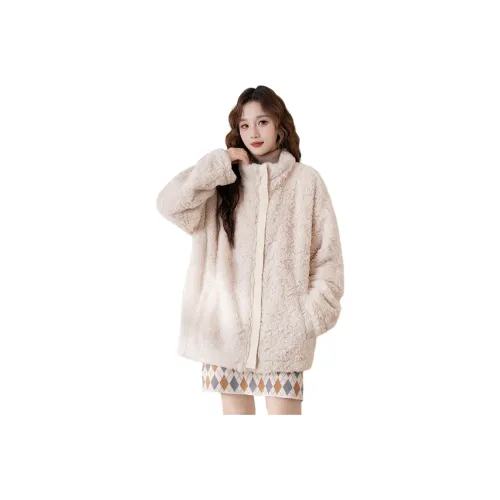 Tonlion Velvet feel Coat Women's Apricot Gray