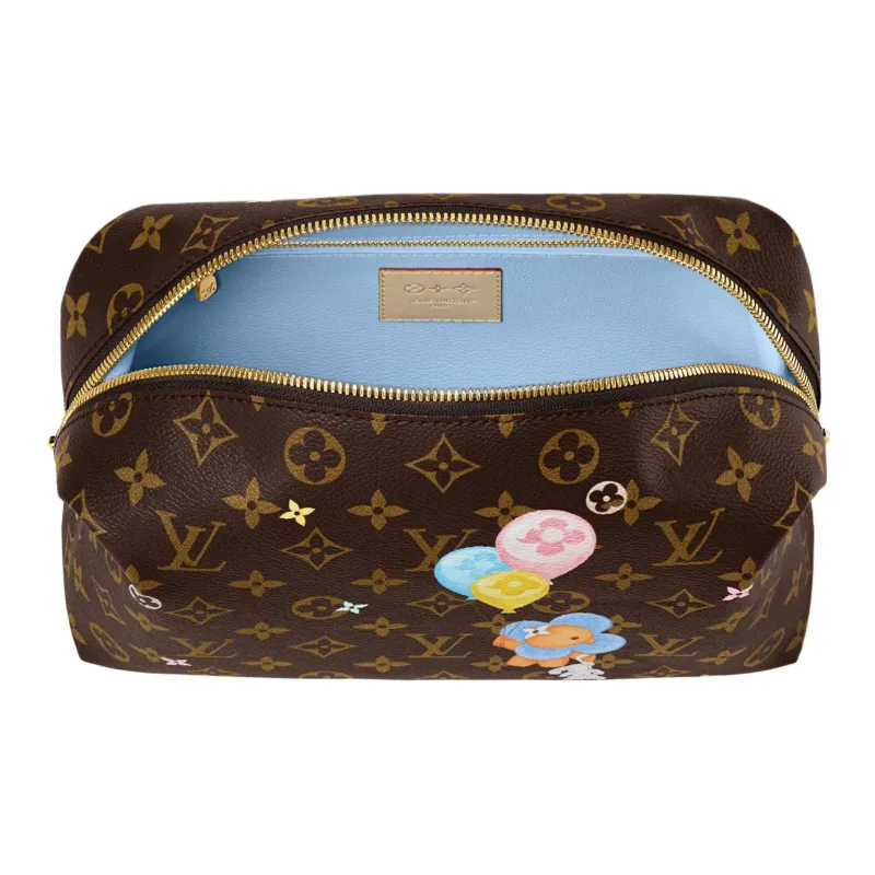 LOUIS VUITTON Coated Canvas Makeup Bag Women's Brown-3