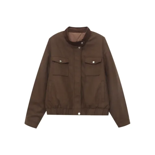 CHARM PICK Cropped Coats Women's Coffee