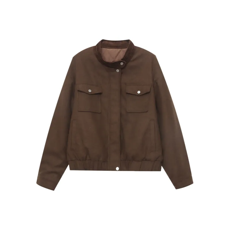 CHARM PICK Cropped Coats Women's Coffee-0