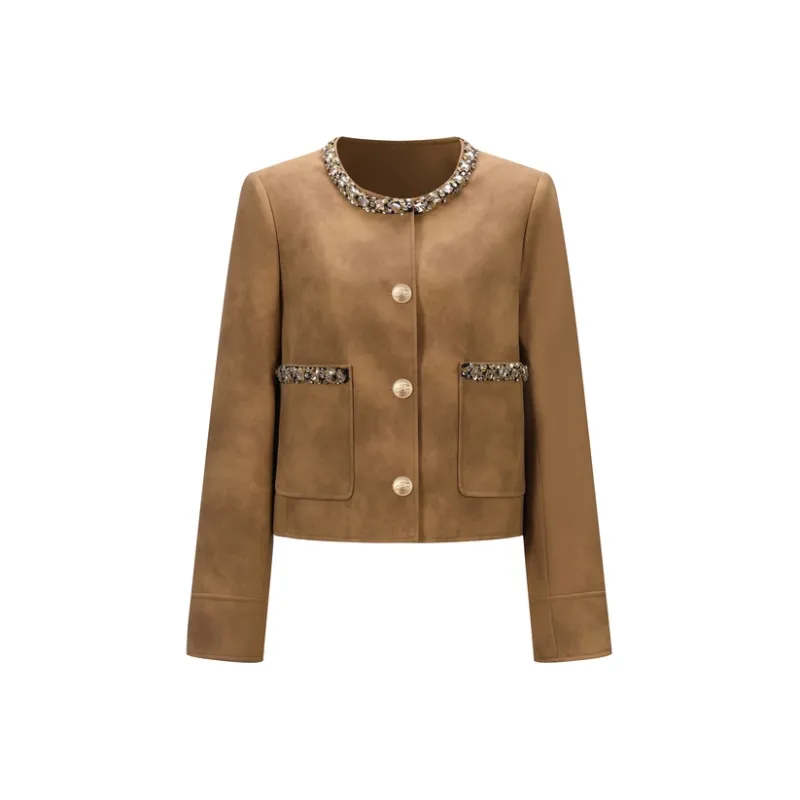 Three Quarters Cropped Coat Women's Brown-0