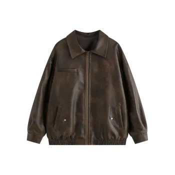 ZXZA Leather Jacket Women's Vintage Brown