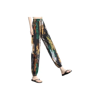Cypress House Casual Pants Women's Black With Yellow Green Pattern