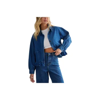 NASTY GAL Frill Hem Denim Jacket Denim Jacket Women's Blue