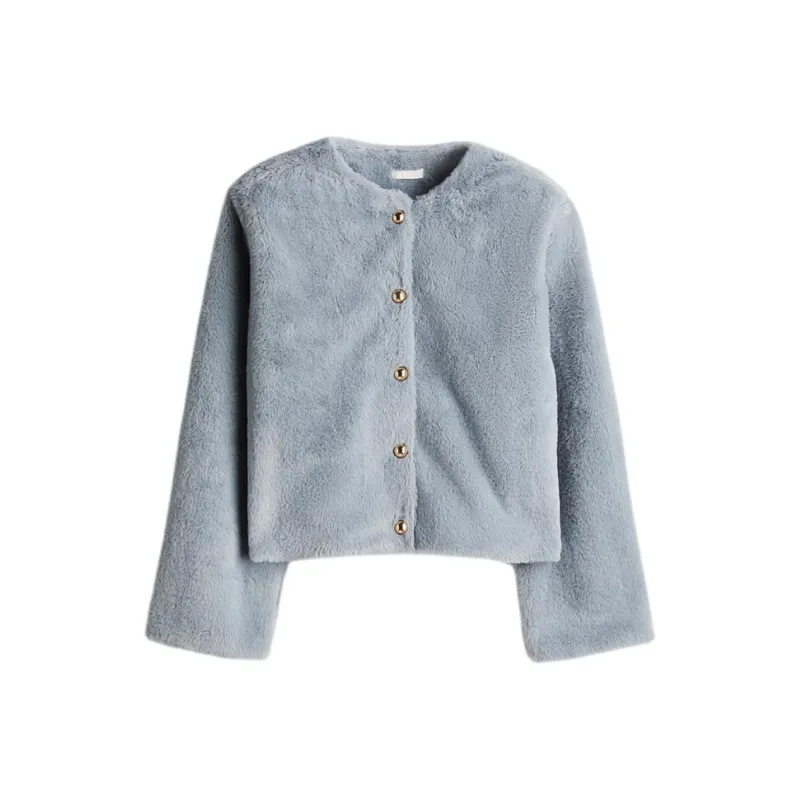 H&M Velvet feel Coat Women's Light Gray Blue-0