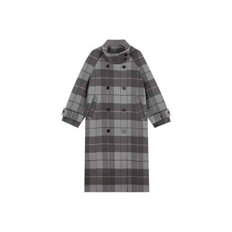 Omont Coat Women's Purple And Gray Plaid-0