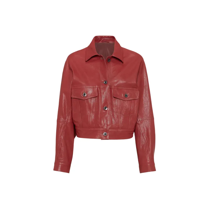 Brunello Cucinelli Cropped Leather Jacket-0