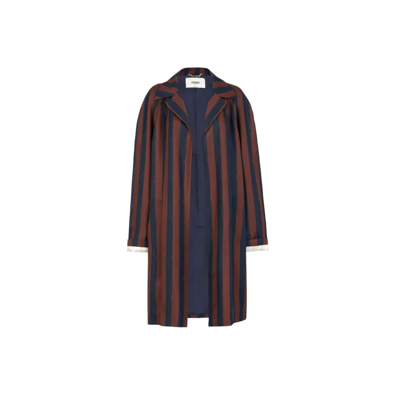 FENDI Long Sleeved Striped Trench Overcoat-0
