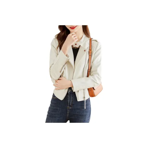 TERRE BLEUE Leather Jacket Women's Ecru