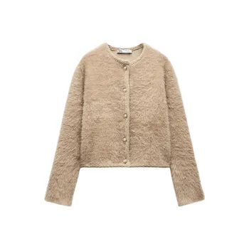 ZARA Velvet-feel Coat Women's Light Camel