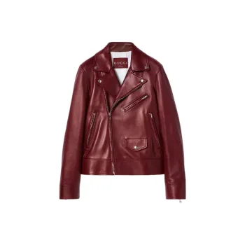 GUCCI Leather Biker Jacket 'Rosso Ancora Red'