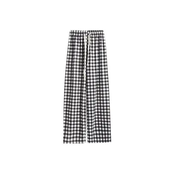WOWI Casual Pants Women's Black White Plaid