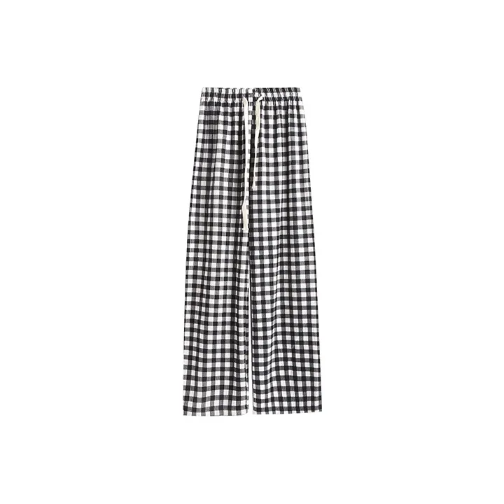 WOWI Casual Pants Women's Black White Plaid-0