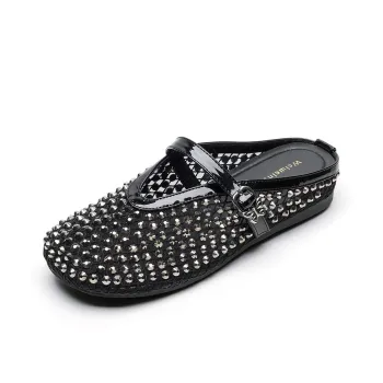 QITUMAUL Rubber Sole Abrasion Resistant Slip Resistant Closed Toe Slippers Women's Black