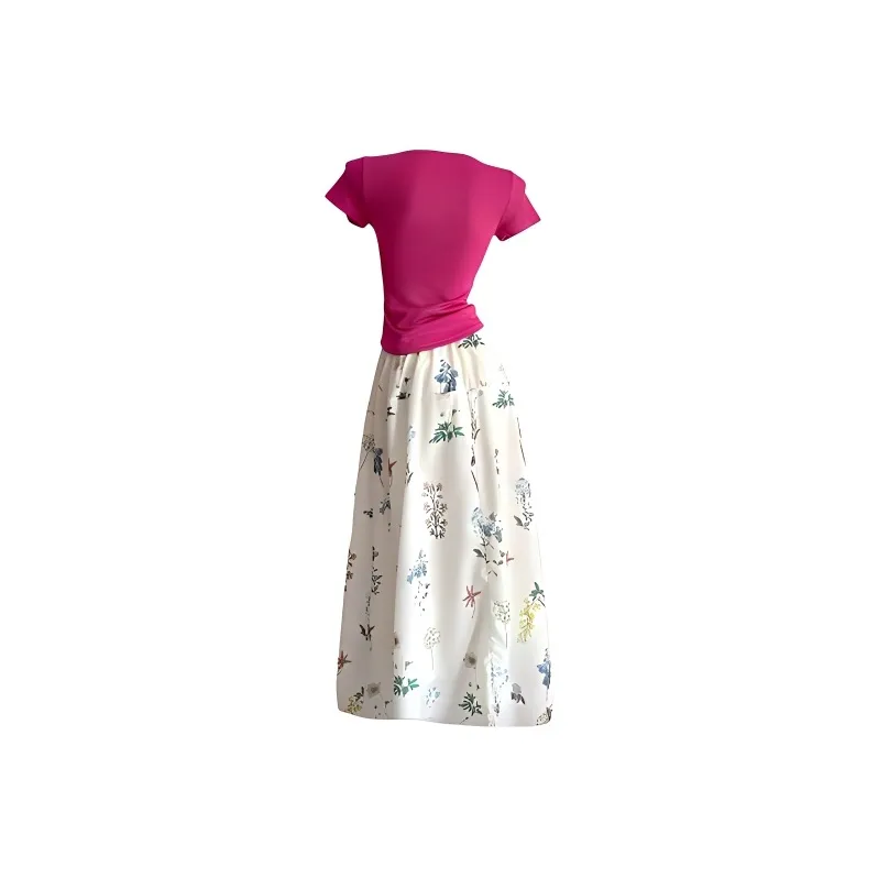 TIBINB Two Piece Skirt Sets Women's Raspberry Top+Skirt, Two Piece Set-1