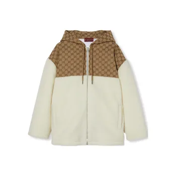 GUCCI Intarsia Wool Fleece Zip Jacket 'White/Camel'