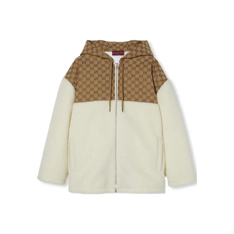 GUCCI Intarsia Wool Fleece Zip Jacket 'White/Camel'-0