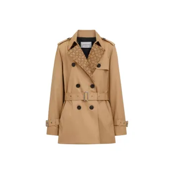 COACH Signature Lapel Short Trench Coat Women's Khaki