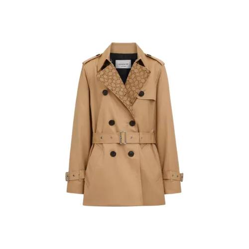 COACH Signature Lapel Short Trench Coat Women's Khaki