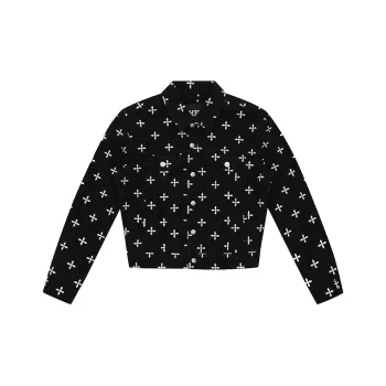 SMFK Denim Jacket Unisex Black Floral Garden