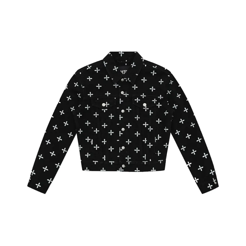 SMFK Denim Jacket Unisex Black Floral Garden-0