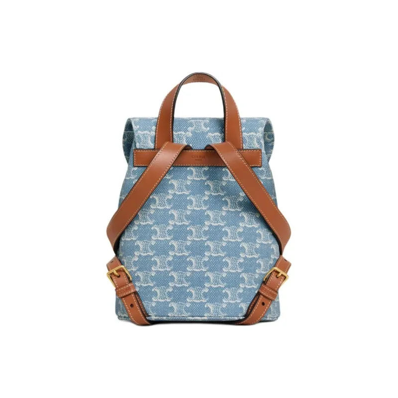 CELINE Fabric Backpack Women's Denim Blue & White-2