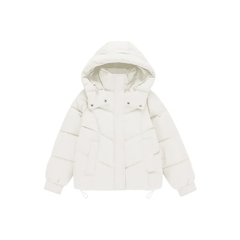 PAZZO Loose Fit Versatile Solid Color Hooded Puffer Jacket Women's-0