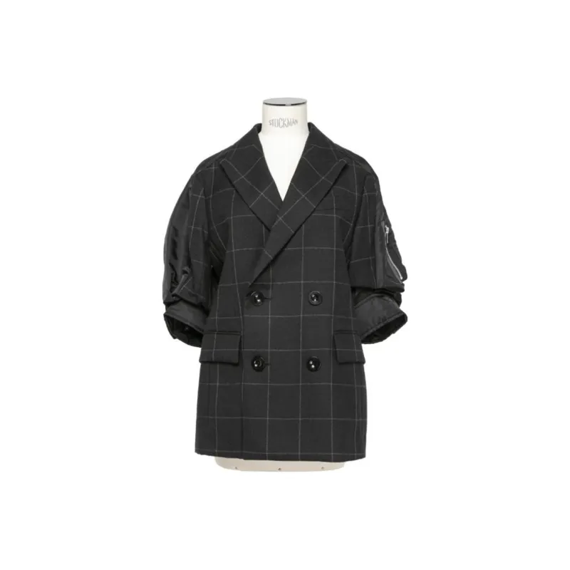 Sacai Windowpane Double Breasted Checked Blazer-0