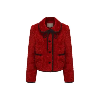 CHIWAWAMEME Velvet feel Coat Women's Vintage Red