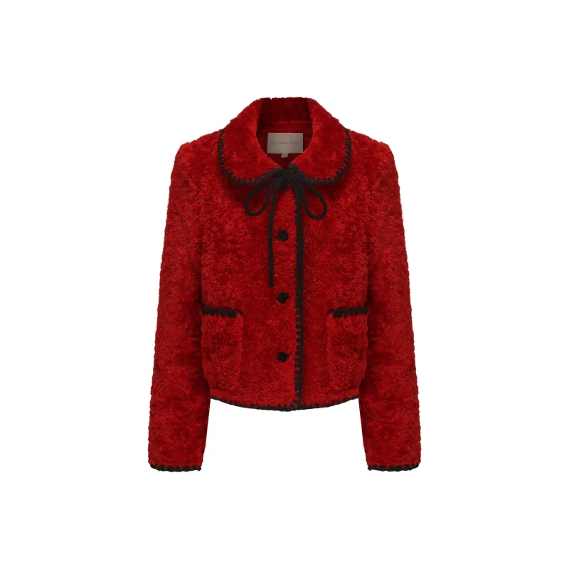 CHIWAWAMEME Velvet-feel Coat Women's Vintage Red-0