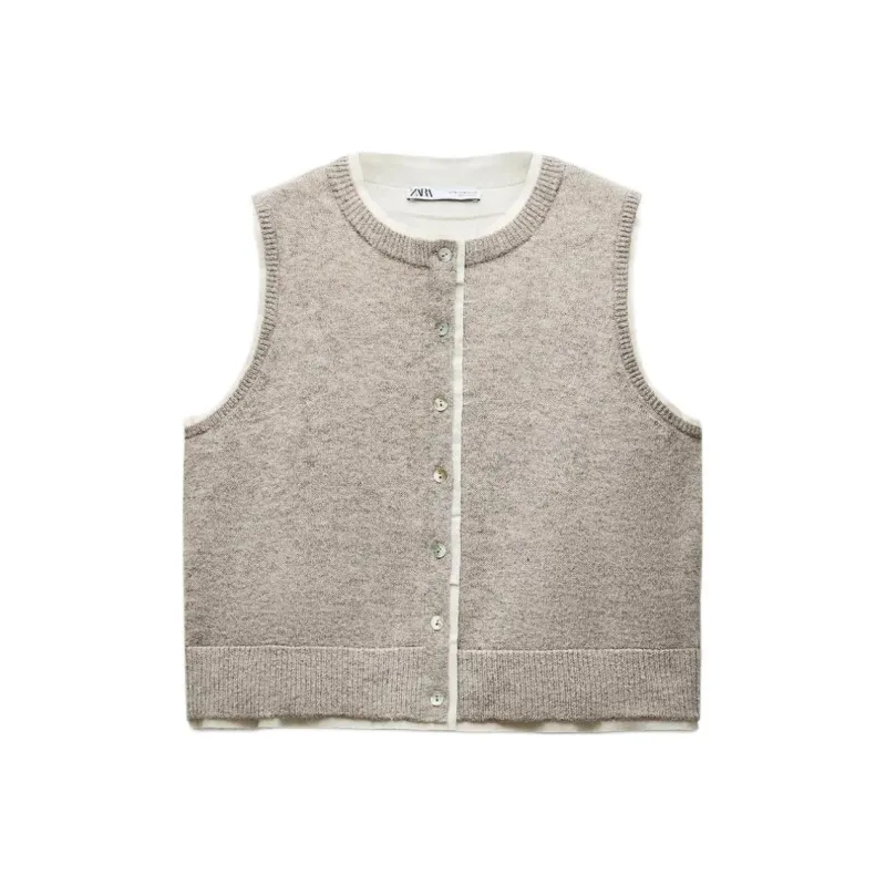 ZARA Vest Women's Gray Mudstone Gray-0