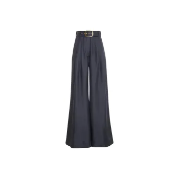 Zimmermann Lyrical Belted Wide-leg Silk Trousers