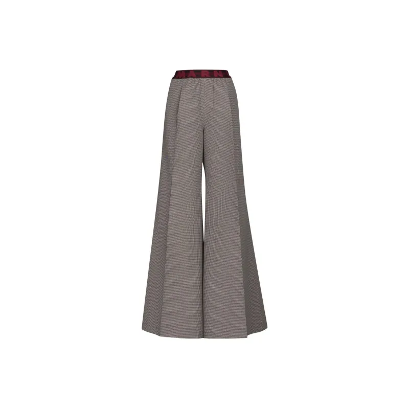 MARNI Logo Waistband Houndstooth Pattern Flared Trousers-0