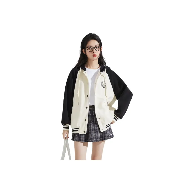 Tonlion Baseball Jacket Women's Beige Apricot-0