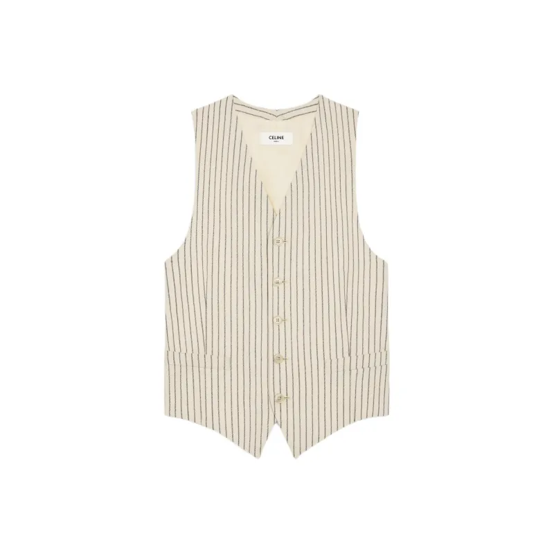 CELINE Vest In Striped Wool Gabardine-0