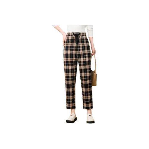 FENHONGMALI Casual Pants Women's Black Plaid