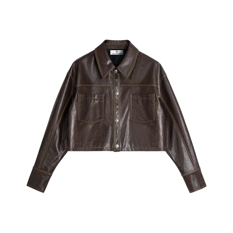 CALLED BACK Leather Jacket Women's Brown-0